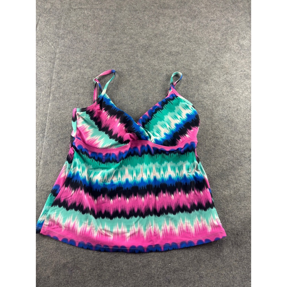 Catalina Womens M 8-10 Pink Blue Teal Ikat Tankini Swim Top Y2K 2000s Aquamarie